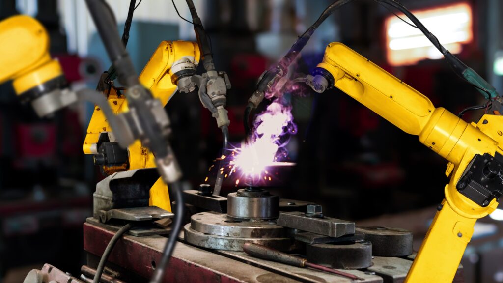 Cobots de soudage industriels.